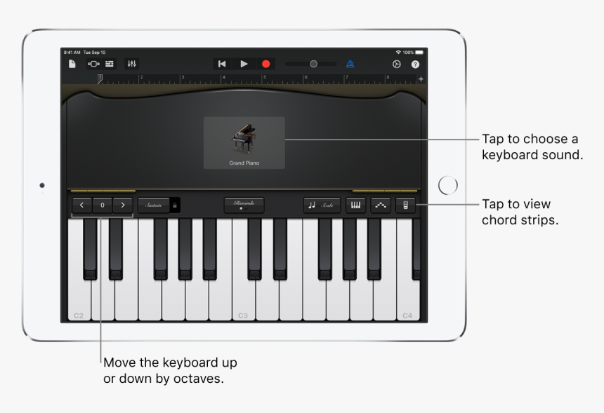 Keyboard Touch Instrument - Garageband Spela Piano, HD Png Download