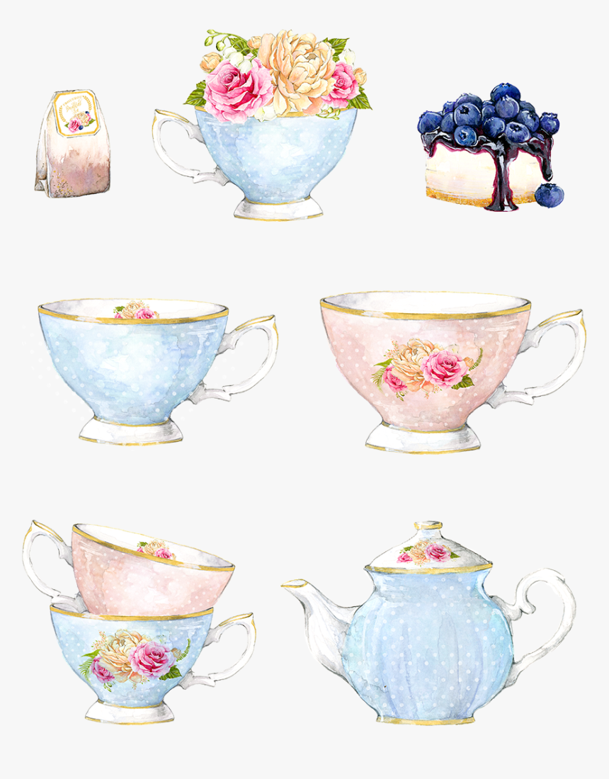 Decorative Coffee Cup Porcelain Vase Watercolor Vector - Cup, HD Png Download
