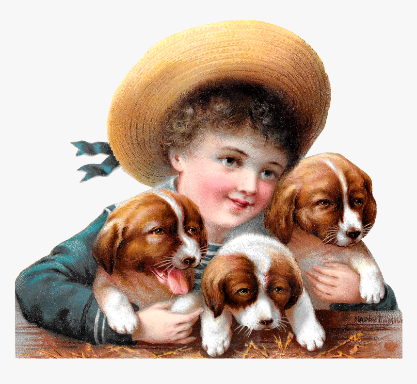 Puppies Dog Boy Image Victorian Illustration Clipart - Holding Puppies Clip Art, HD Png Download