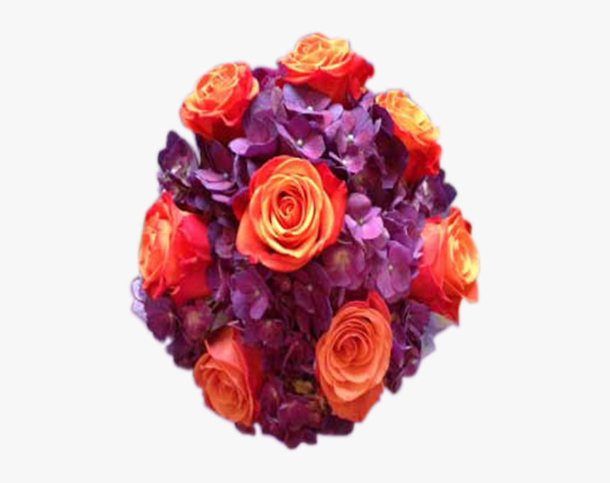 Purple Hydrangea Orange Roses, HD Png Download