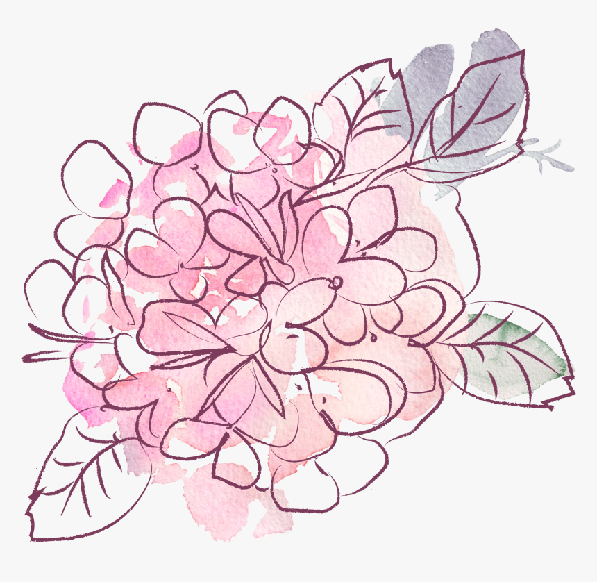 Cropped Glitter Doodles - Watercolor Hydrangea Png, Transparent Png