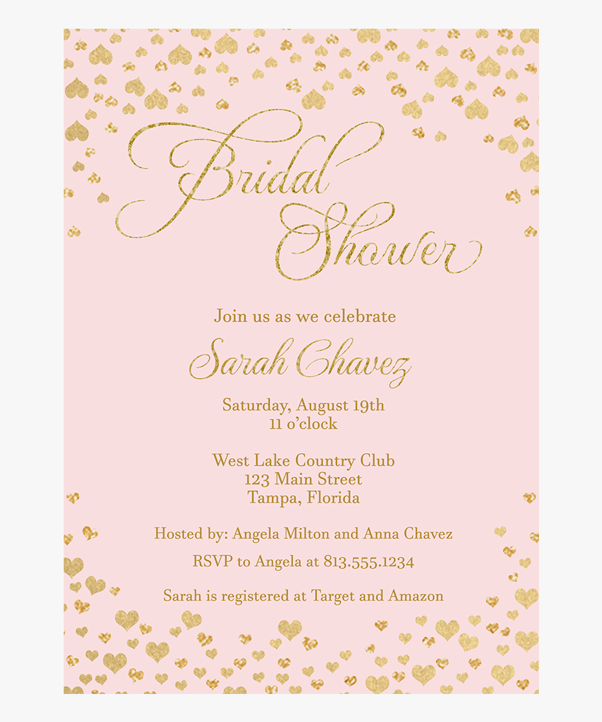 Confetti Hearts, Pink, Bridal Shower Invitation - Calligraphy, HD Png Download