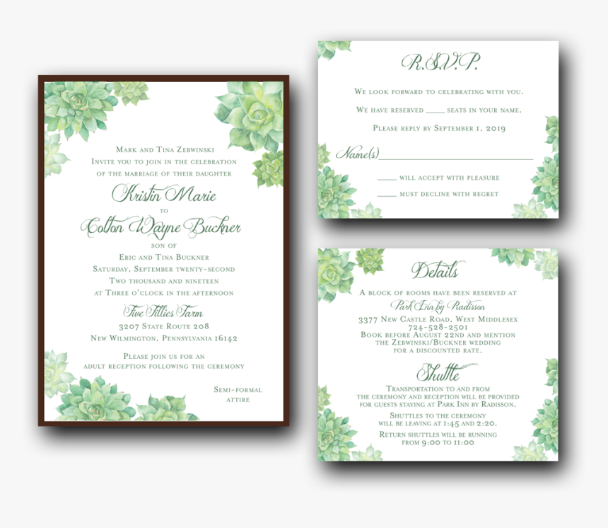 Watercolor Succulents Wedding Invitation Set, HD Png Download