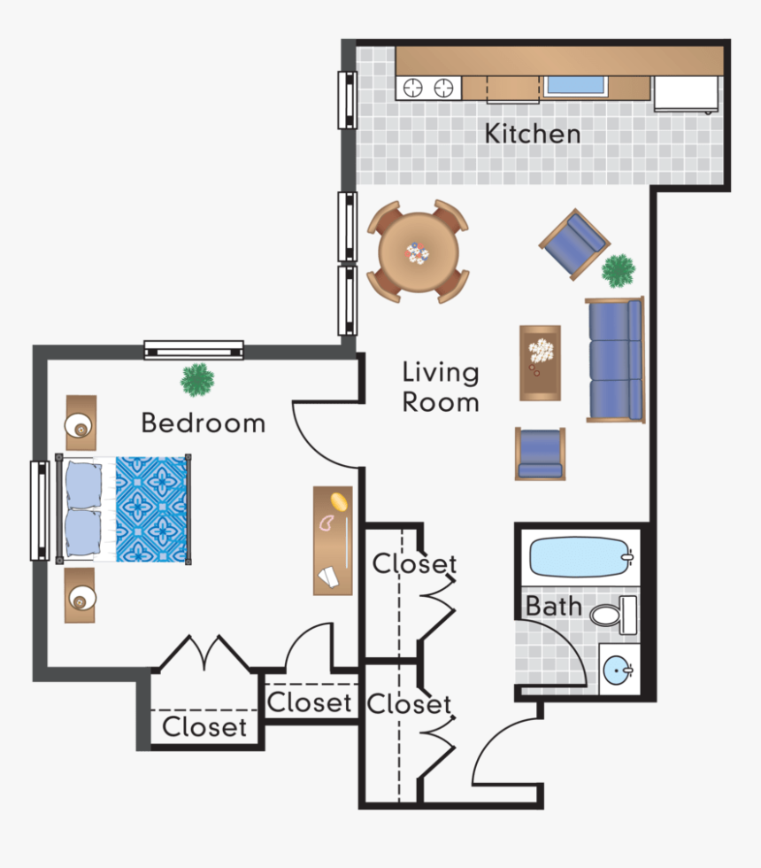 1 Bedroom 1 Bathroom Apartment For Rent At The Rodney - Floor Plan, HD Png Download