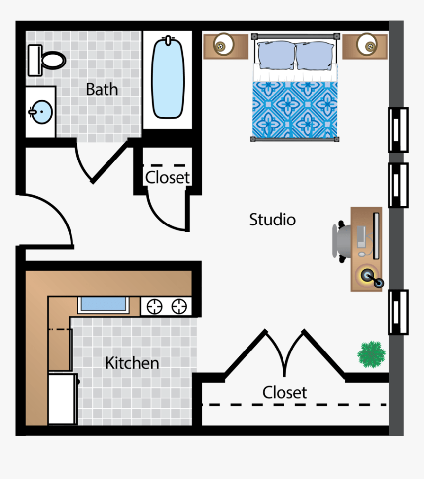 Studio 1 Bathroom Apartment For Rent At The Archer - Floor Plan, HD Png Download
