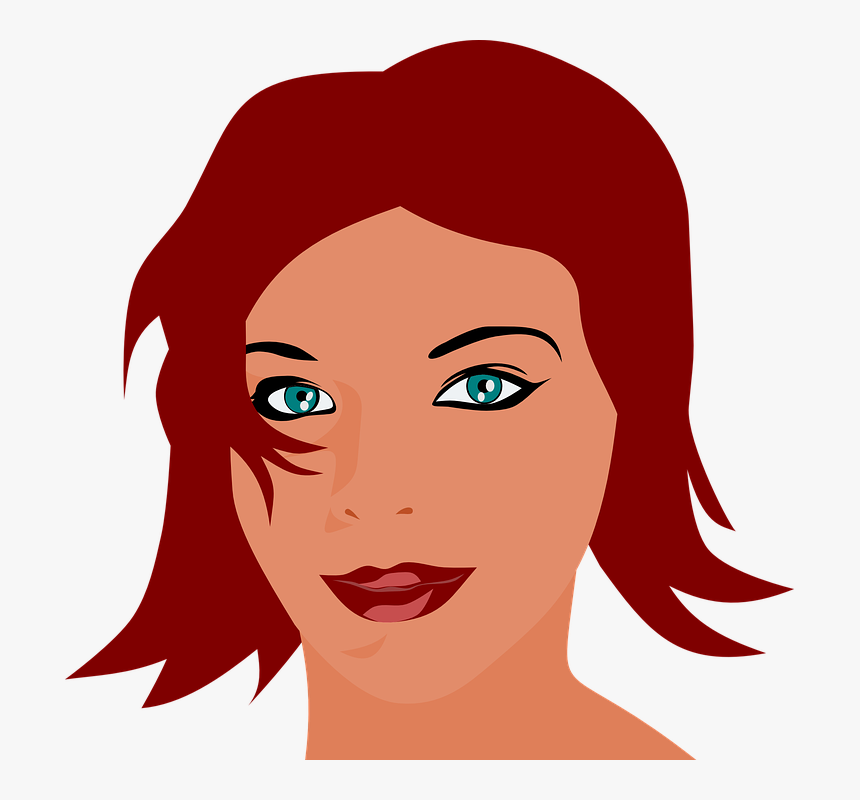 Woman, Red Hari, Face, Smile, Blue Eyes, Lipstick - Women Face Clip Art, HD Png Download