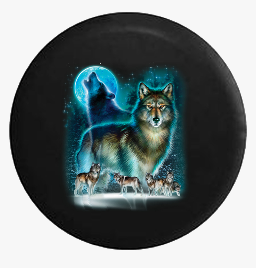 Wild Wolf Howling At Moon With Pack Jeep Camper Spare - Wolf T Shirt Moon, HD Png Download