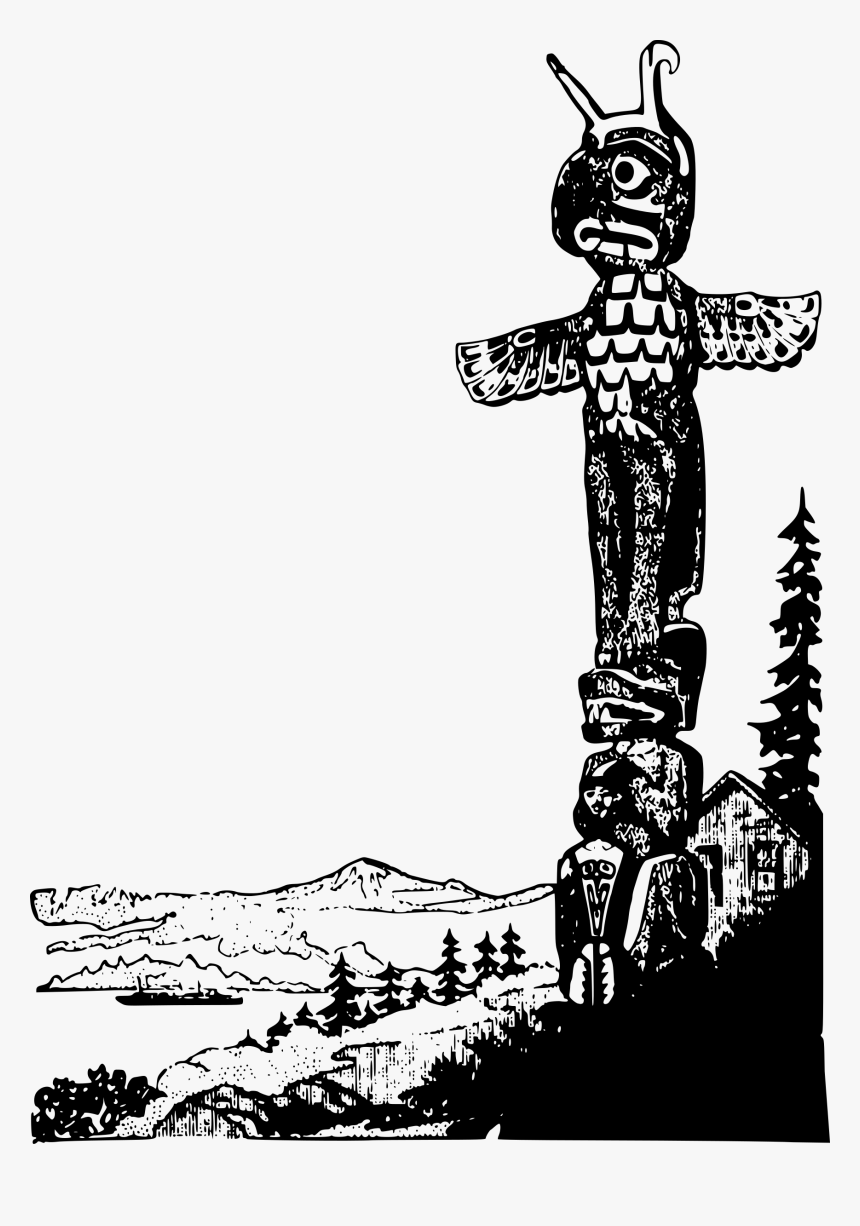 Alaskan Totem Pole Clip Arts - Black And White Totem Pole Drawing, HD Png Download