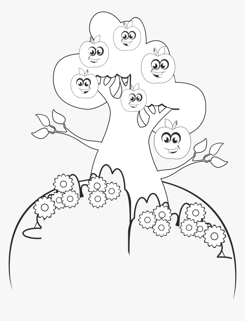 Anthropomorphic Apple Tree Line Art Clip Arts - Coloring Book, HD Png Download
