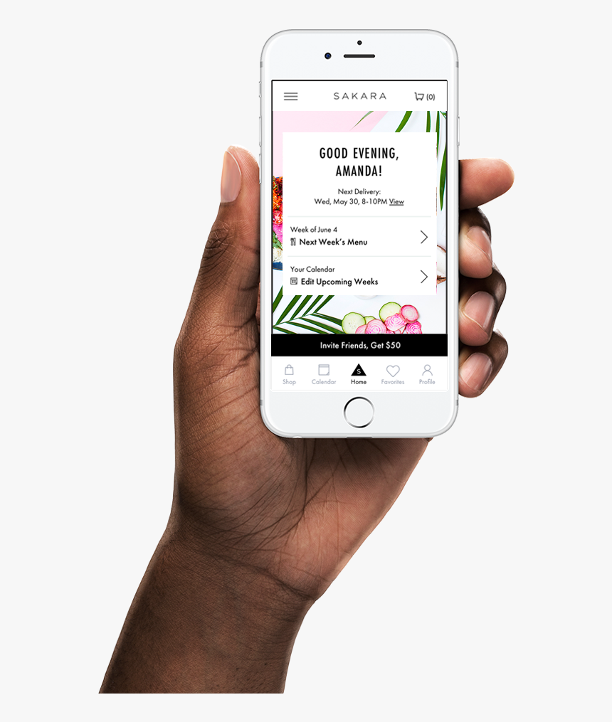 Man S Hand Holding Iphone Mockup Of Sakara - Admin Dashboard For Mobile App, HD Png Download