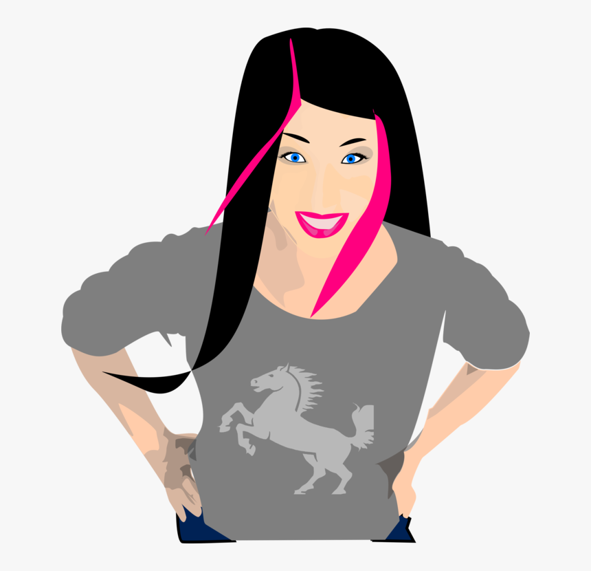 Art,black Hair,girl - Black Hair Lady Cartoon, HD Png Download