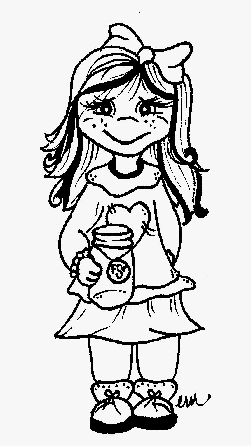 Little Girl Clipart Drawing Black And White - Cartoon, HD Png Download