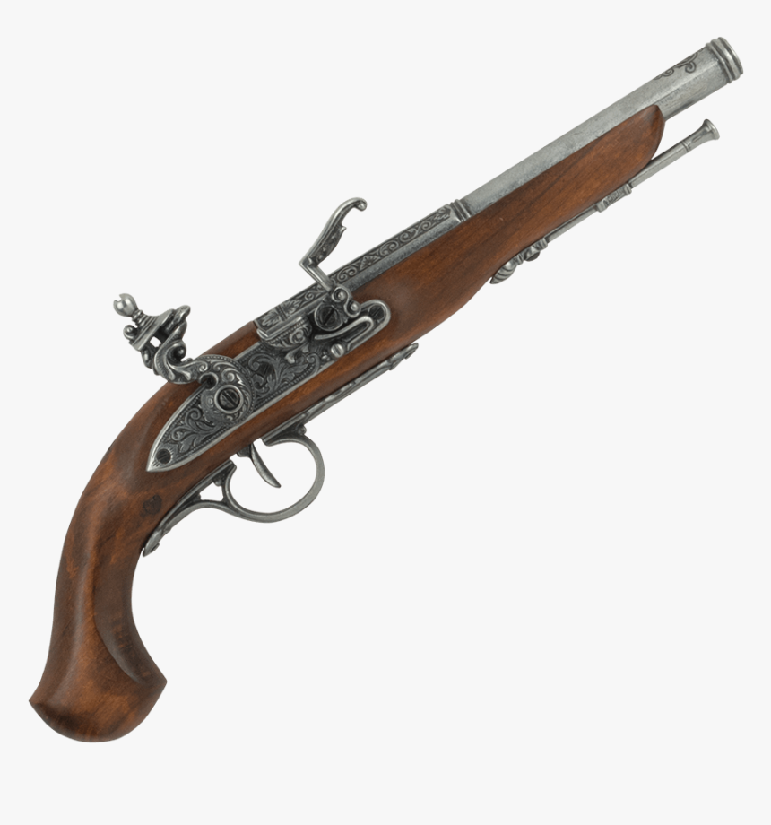Left-handed Grey English Flintlock Pistol - 19 Century Dueling Pistol, HD Png Download