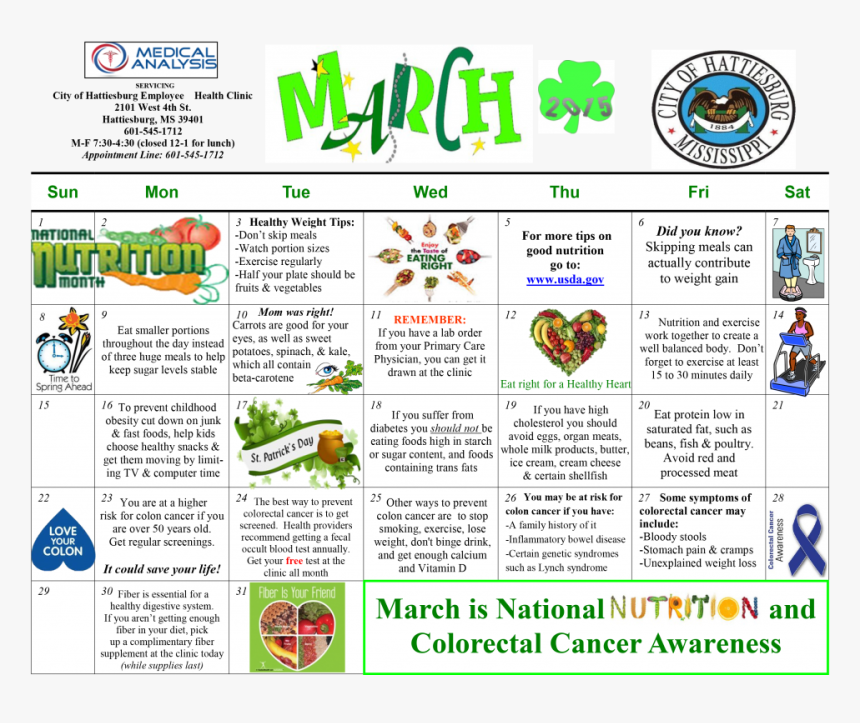 Calendar Mar 15 City Of Hburg - Nutrition Month 2015, HD Png Download