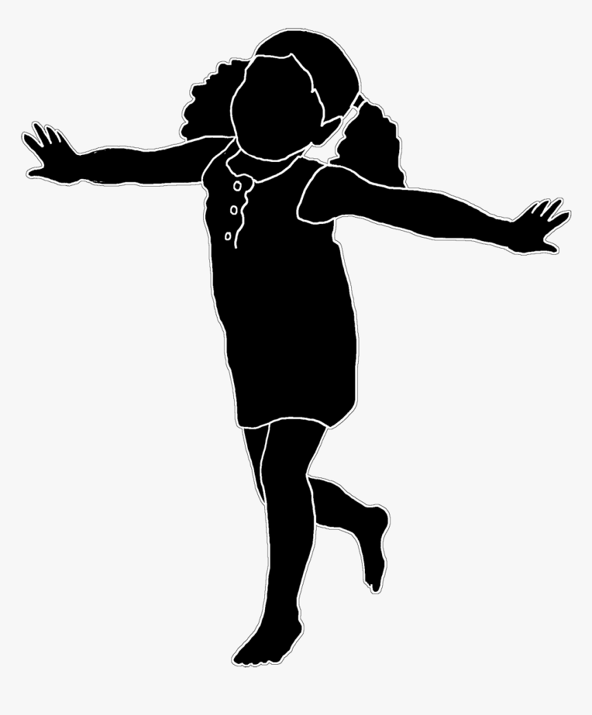 Silhouette Of Playing Girl White Stroke - Children Shape Png, Transparent Png
