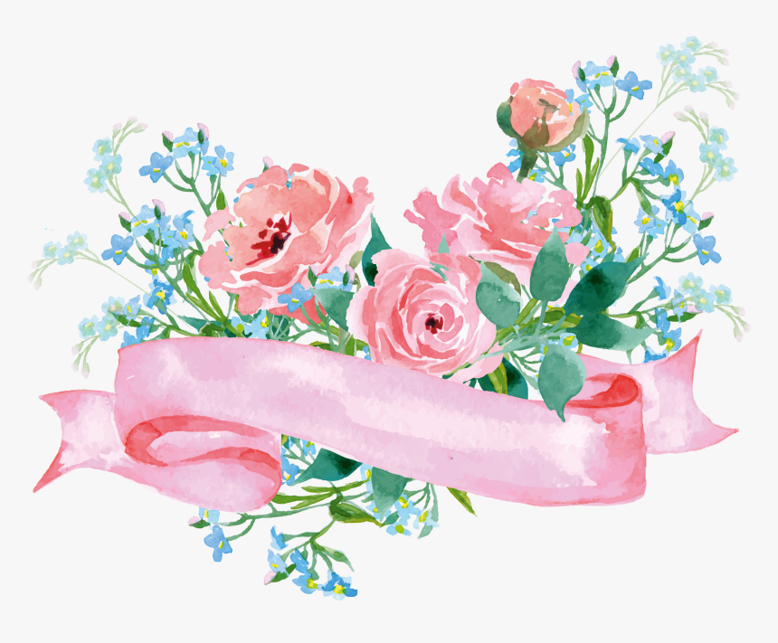 #boquet #bouquet #watercolor #watercolour #flowers - Pink And Blue Flowers Png, Transparent Png