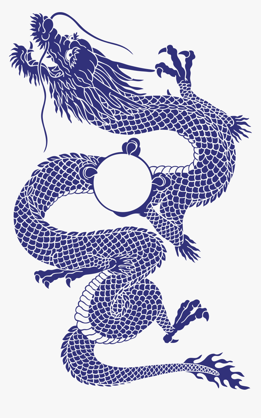 Decorative Tattoo Style Chinese Blue Japanese Illustration - Japanese Dragon Art Png, Transparent Png