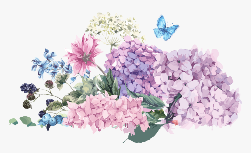 Flower Bouquet Hydrangea Wedding Illustration Watercolor - Hydrangea Flower Vector Png, Transparent Png