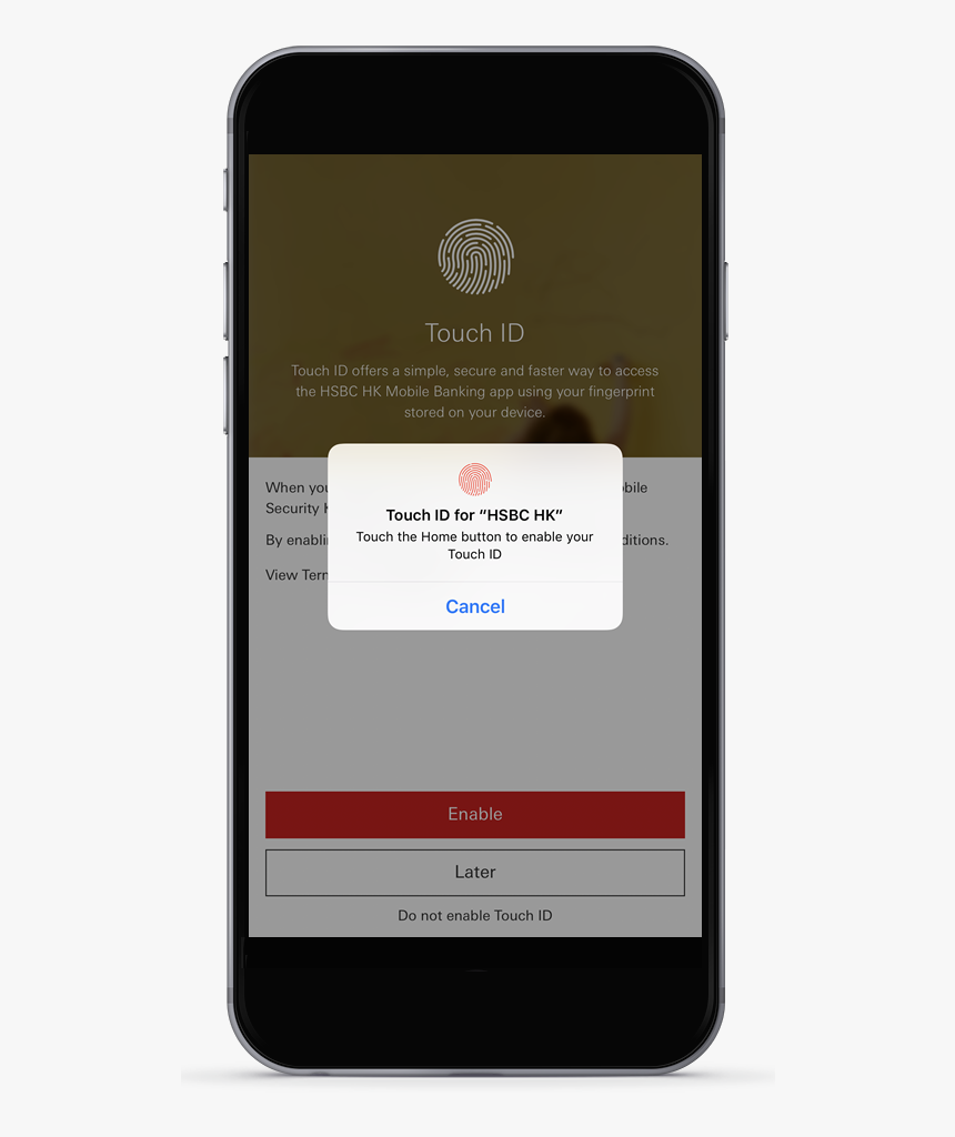 Touch The Home Button To Enable Touch Id - Hsbc Touch Id, HD Png Download