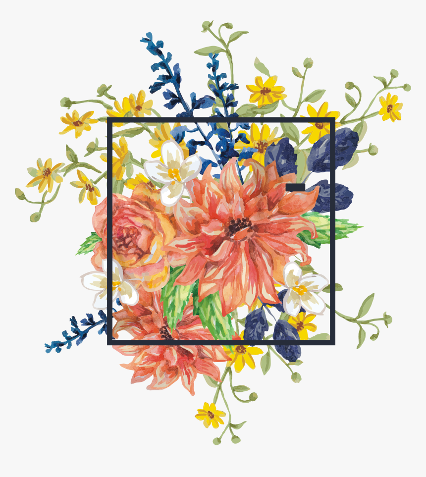 Flower Bouquet Photography Watercolor Borders Painting - Flower Square Border Png, Transparent Png