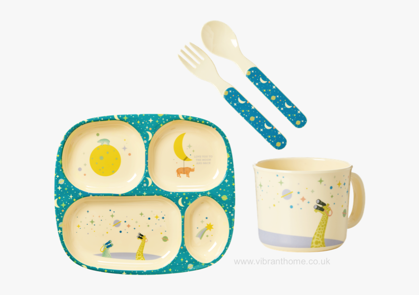 Universe Blue Print Baby 4 Piece Melamine Dinner Set - Rice Kinderteller, HD Png Download