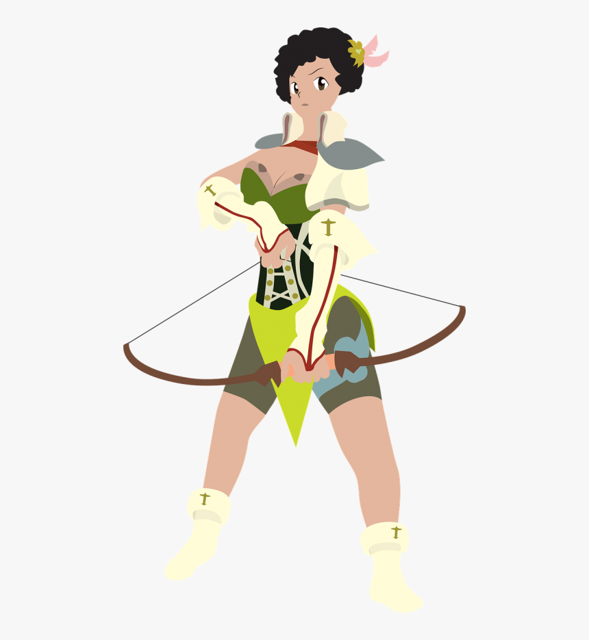 Black Girl Black Woman Female Archer - Cartoon, HD Png Download