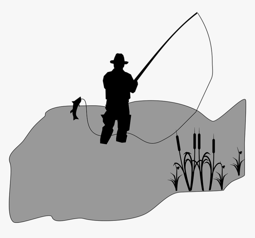 Cattail, Fish, Fisherman, Fishing, Sedge, Silhouette - คน ตก ปลา, HD Png Download
