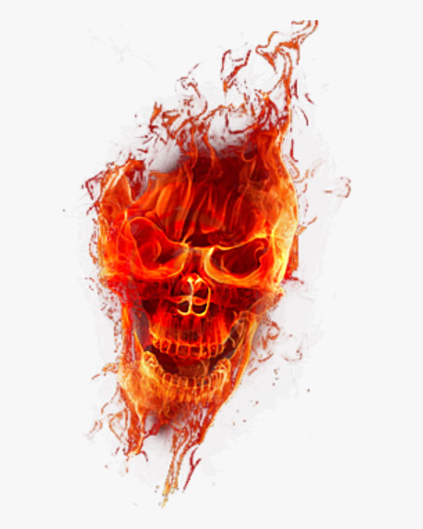 Flames Clipart Skull, Flames Skull Transparent Free - Skull On Fire Png, Png Download