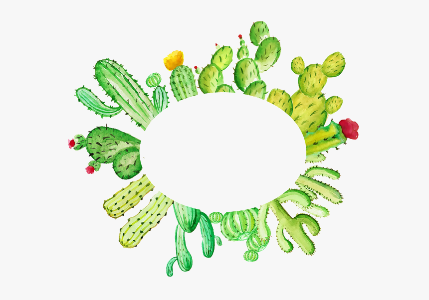 Cactaceae Wedding Invitation Watercolor Painting Clip - Cactus Frame Png, Transparent Png