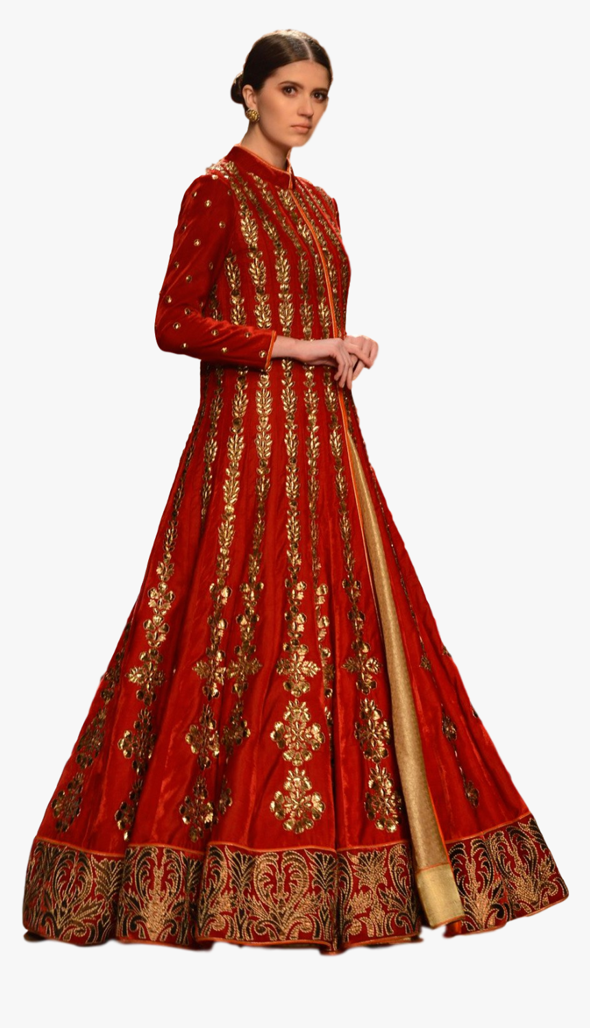 Red Color Jacket Lehenga In Velvet - Lehenga Png, Transparent Png