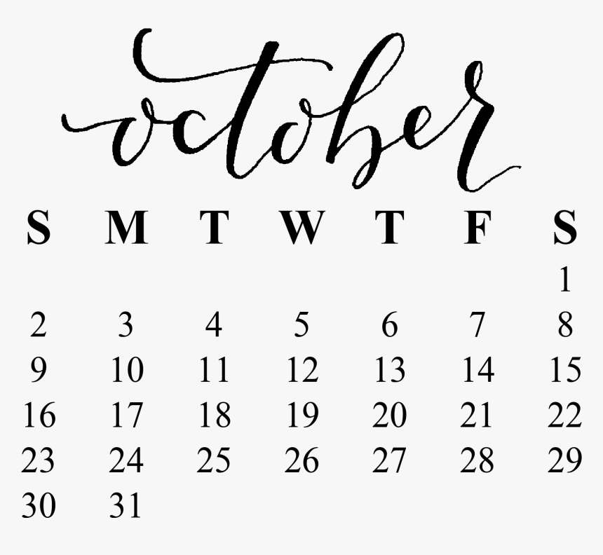 Calendar 0 October - October Calendar Transparent, HD Png Download
