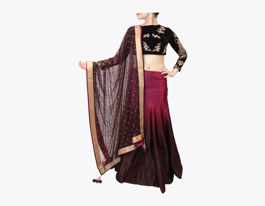 Wine Embroidered Lehenga - Wine And Black Lehenga, HD Png Download