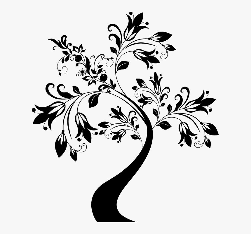 Decorative Floral Flourish Flower - Flowered Branch Clipart Black And White, HD Png Download