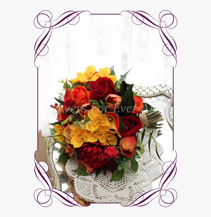 Silk Artificial Vibrant Colorful Red Yellow And Orange - Wedding Basket For Flower Girl, HD Png Download