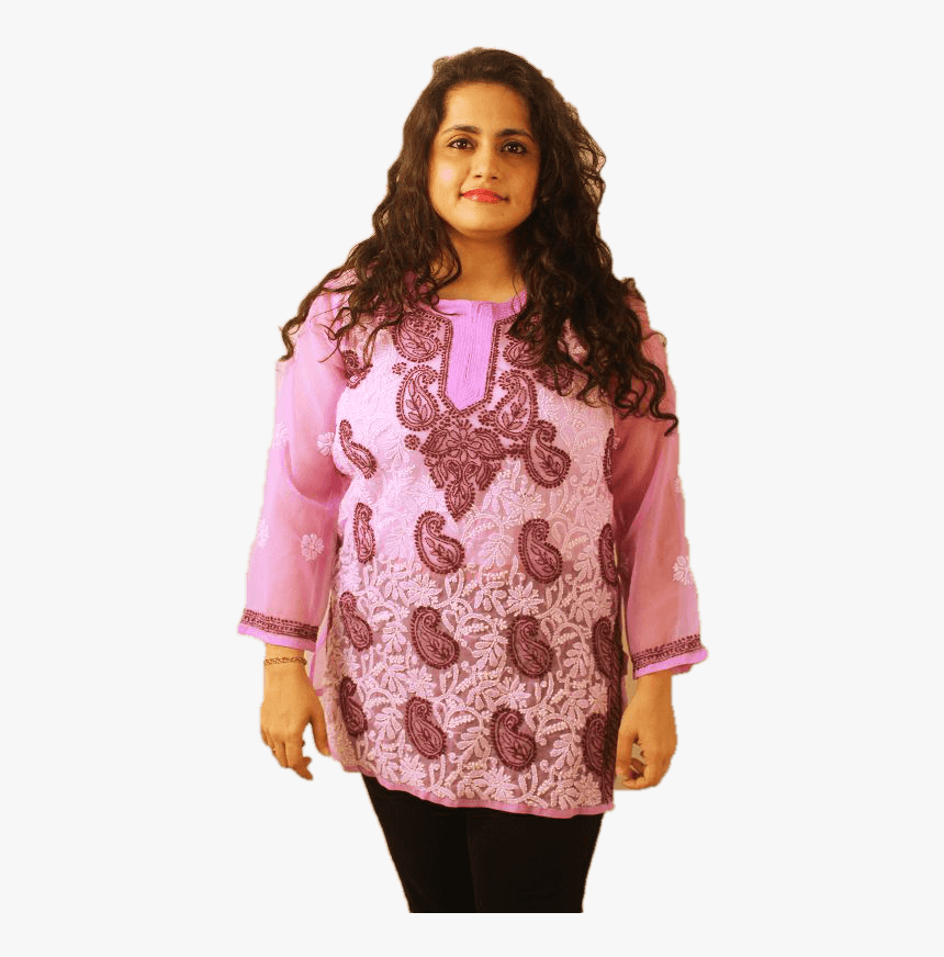 Lucknowi Short Kurti With Front Embroidery - Girl, HD Png Download