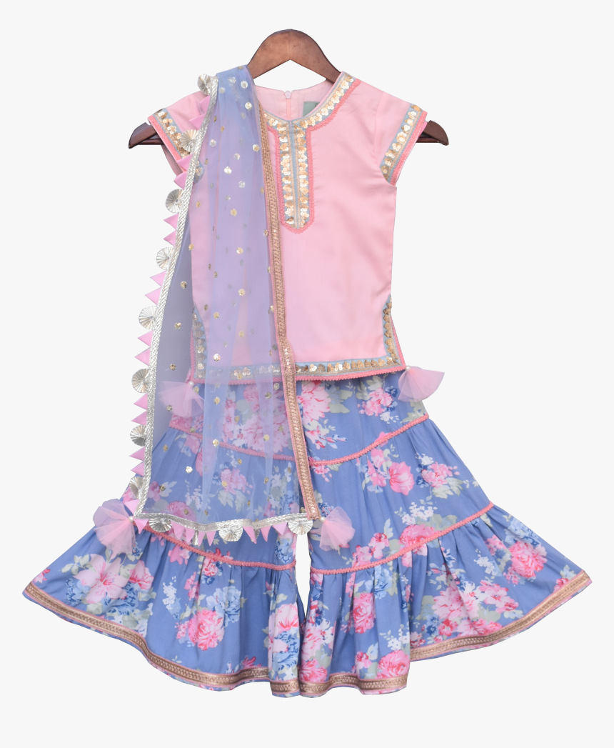 Pink Kurti With Printed Sharara 
 Class Lazyload Lazyload - Patchwork, HD Png Download