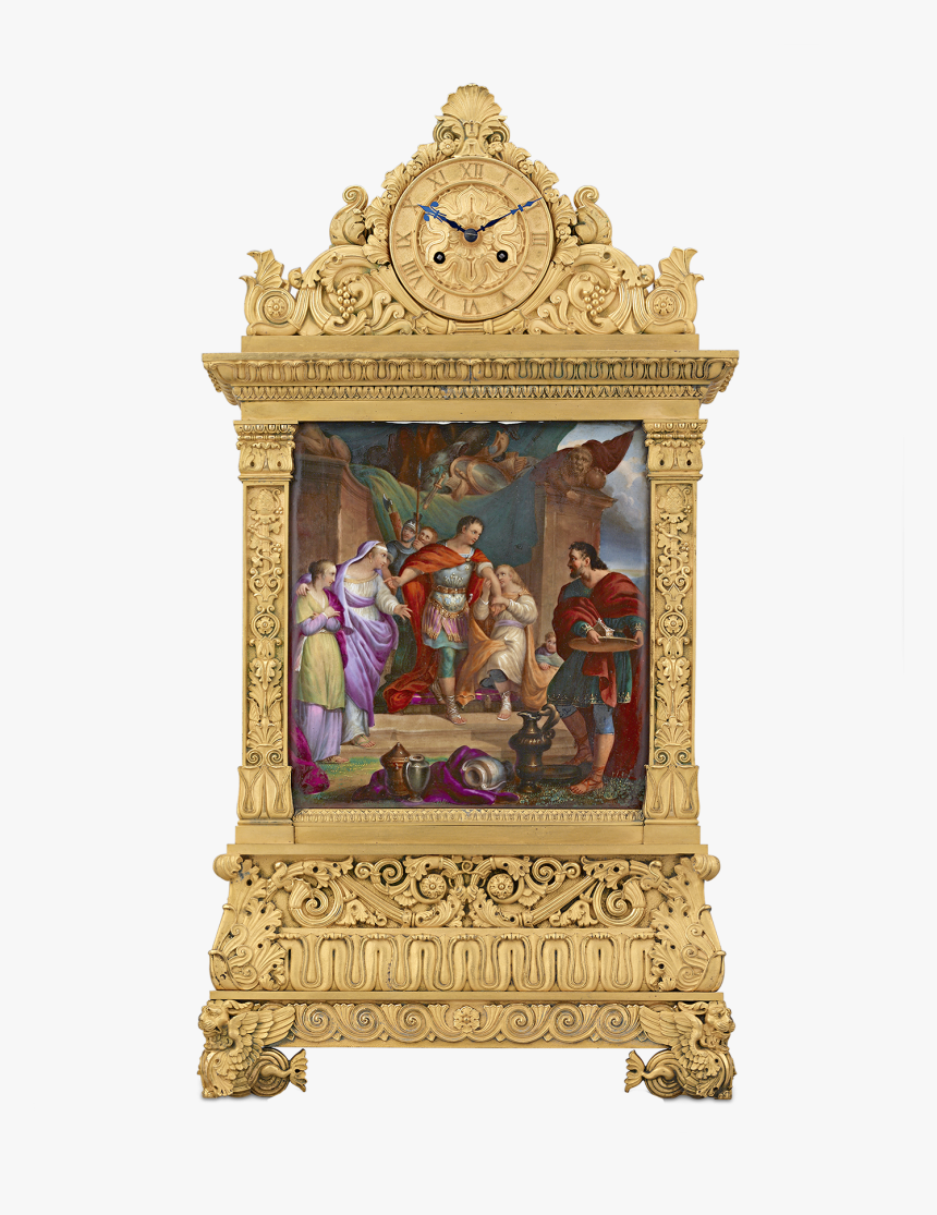 French Restauration Bronze And Porcelain Mantel Clock - Carving, HD Png Download