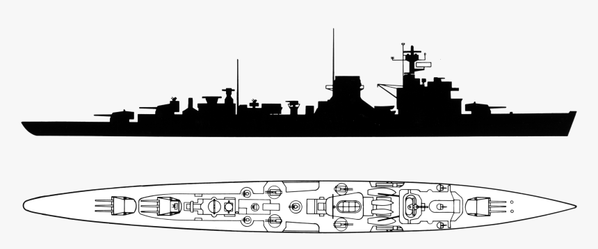 Heavy Cruiser Battlecruiser Guided Missile Destroyer - Ww2 Cruiser Silhouette, HD Png Download