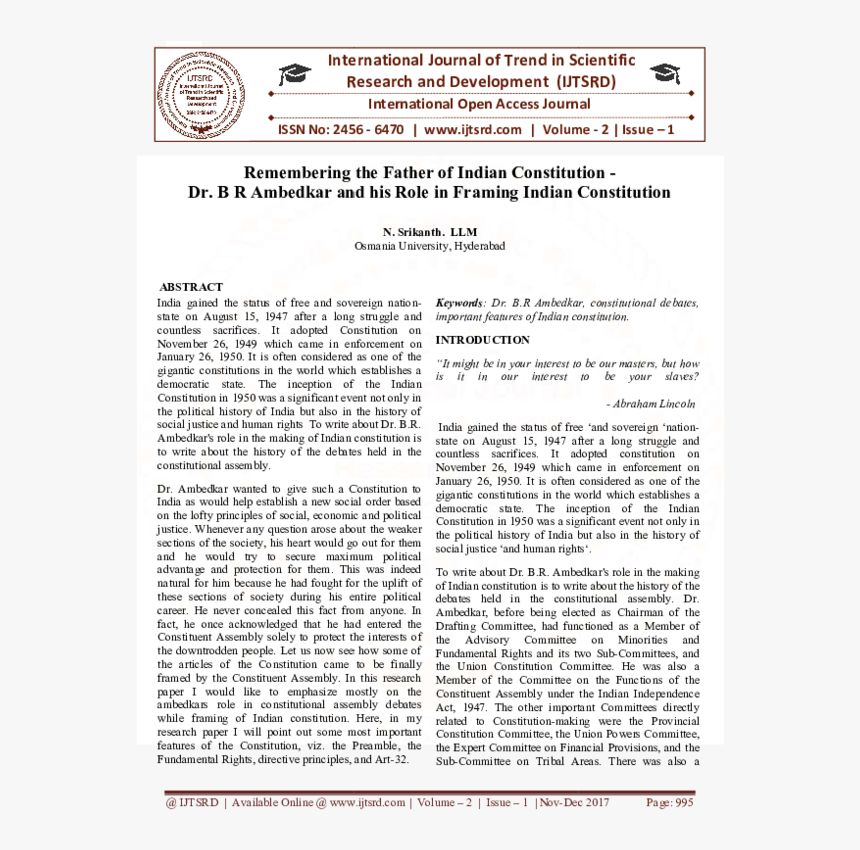Journal For Indian Constitution, HD Png Download