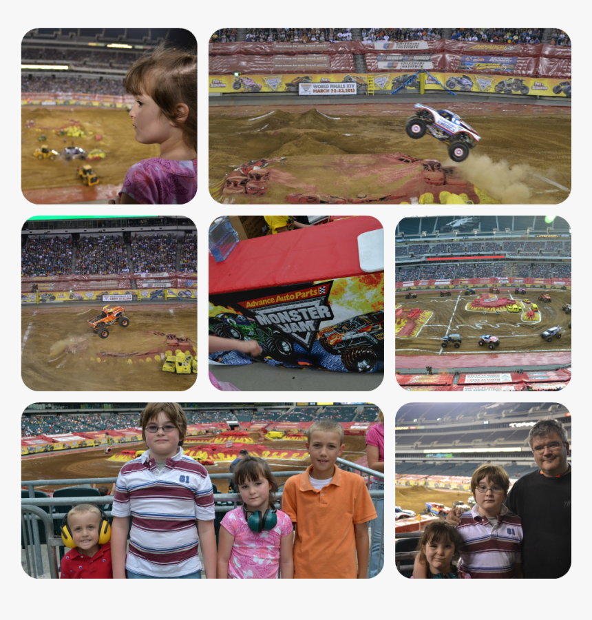 Family Watching Monster Trucks - Collage, HD Png Download