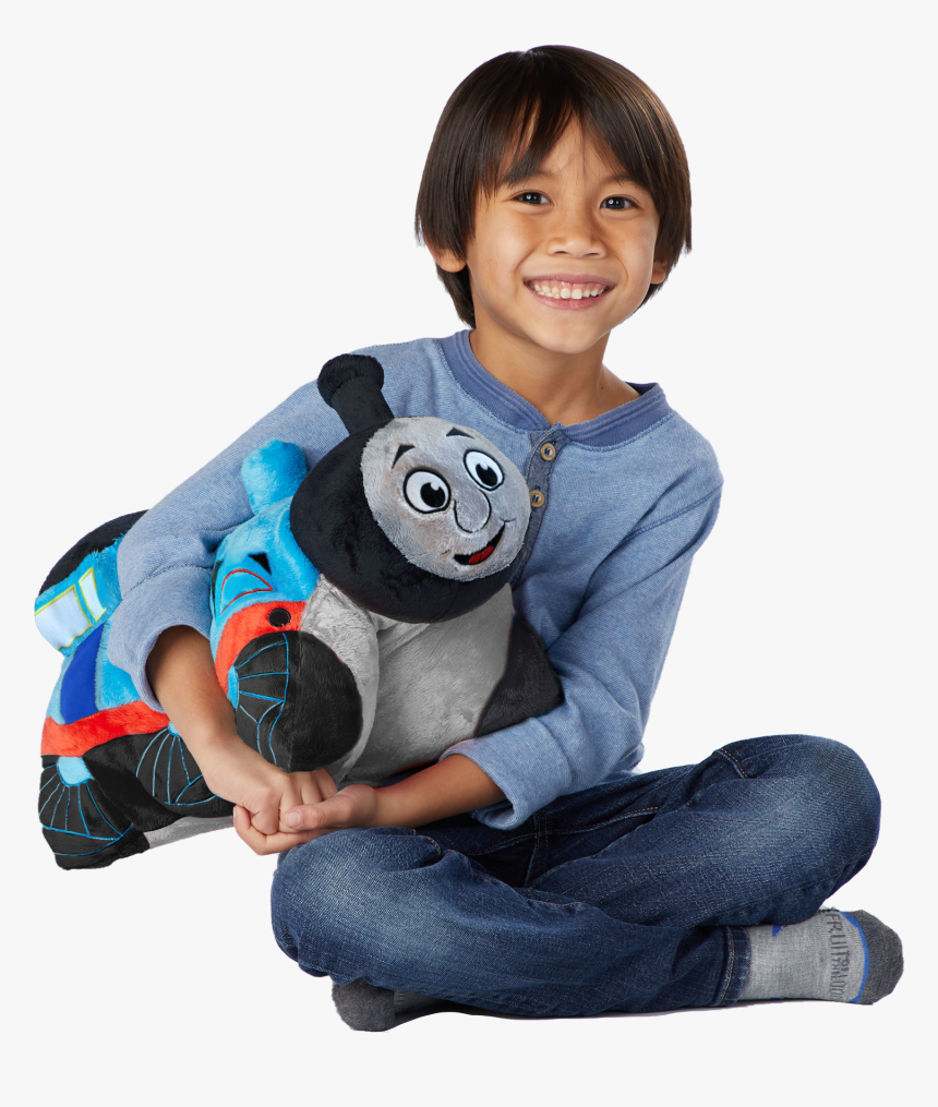 Thomas The Tank Engine Pillow Pet With Boy - Sitting, HD Png Download