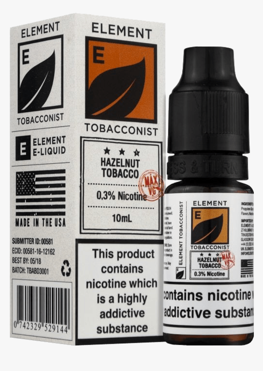Element 10ml Hazelnut Tobacco - Chocolate Tobacco Element, HD Png Download