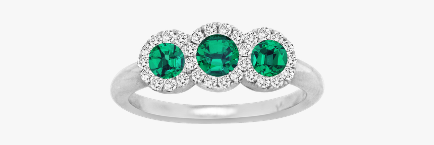 Spark Creations Three Stone Emerald & Diamond Ring - Engagement Ring, HD Png Download