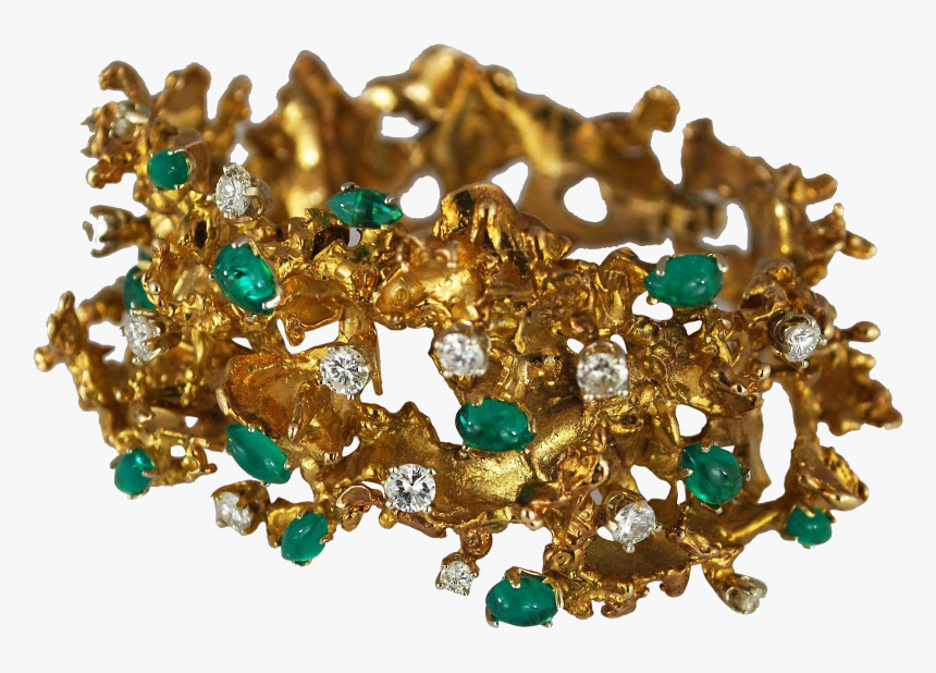 Emerald Diamond 14k Gold Freeform Bracelet Vintage - Vintage Ring Emerald Diamond Gold Cabochon, HD Png Download