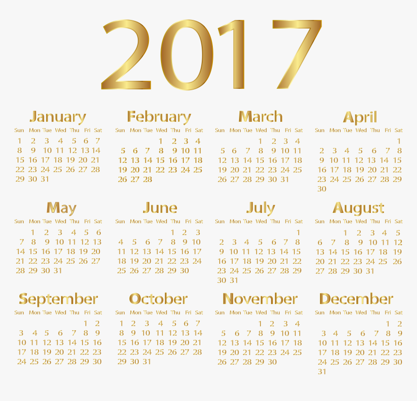 2017 Gold Calendar Png Transparent Clip Art Image, Png Download