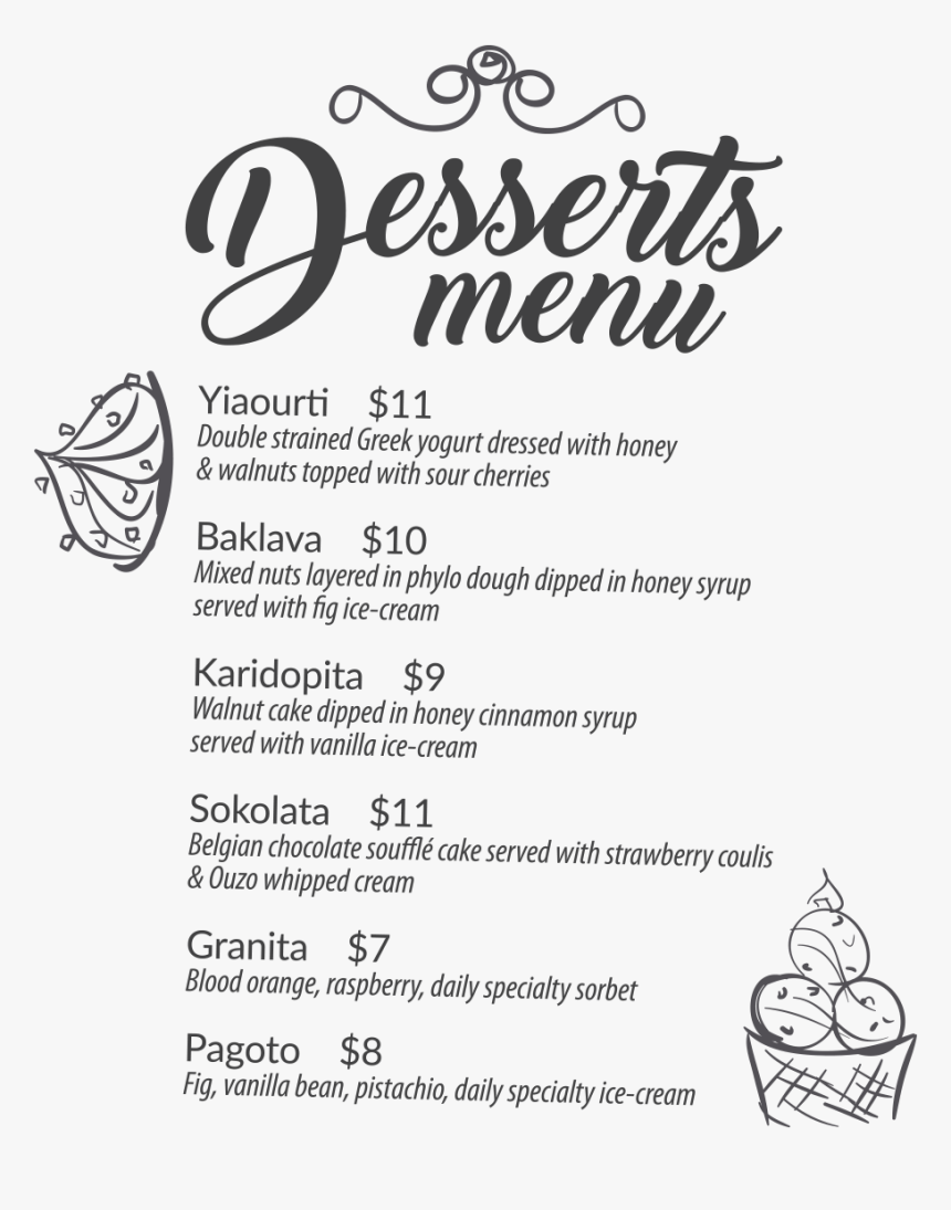 Dessert Menu Black And White, HD Png Download