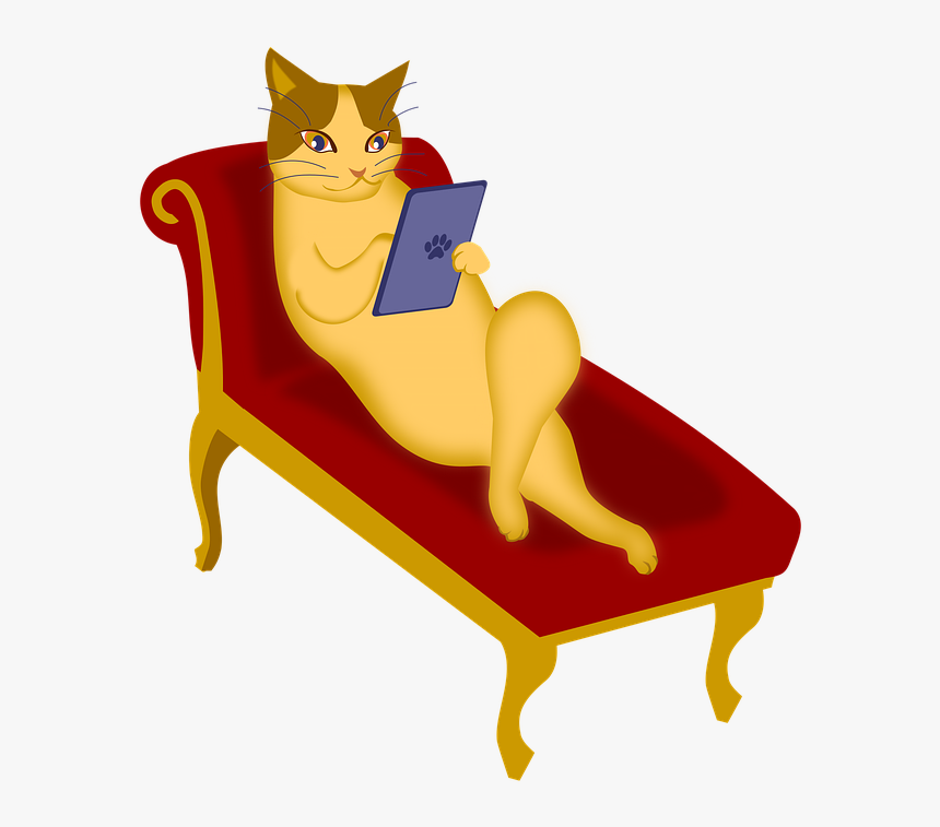Cat, Couch, Tablet, E-book, Relax, Sofa, Terminal - Tablet Computer, HD Png Download