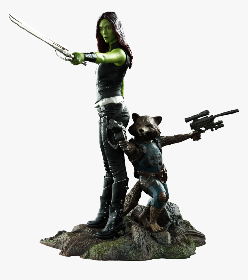 Gamora And Rocket Statue, HD Png Download