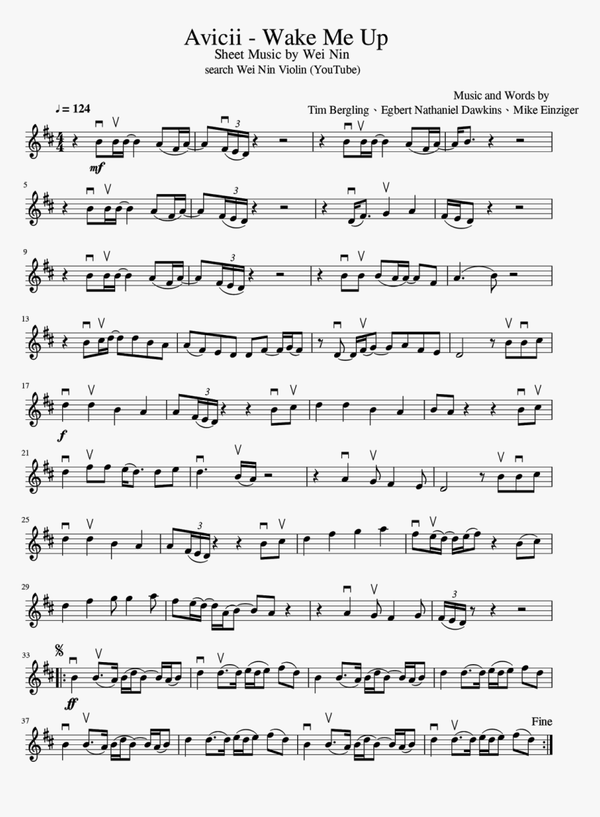 Wake Me Up Partitura Violin, HD Png Download