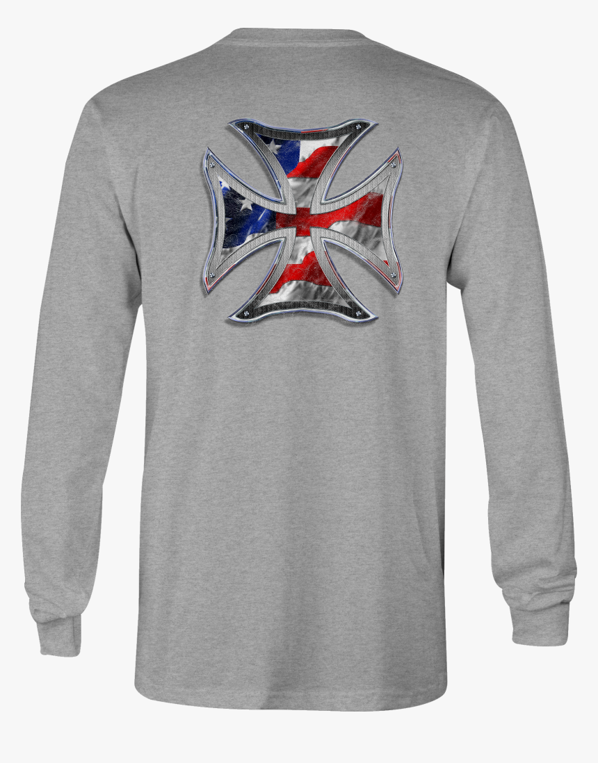 Motorcycle Long Sleeve Tshirt Iron Cross Shirt For - Long-sleeved T-shirt, HD Png Download